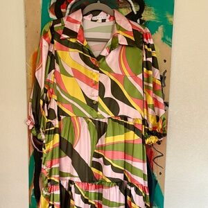 KARLIE Abstract Satin Tier Dress L